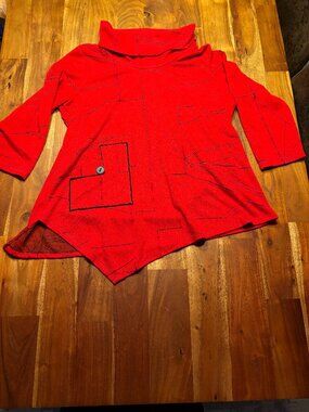 Ali Miles Red Asymmetrical Abstract Tunic - XL